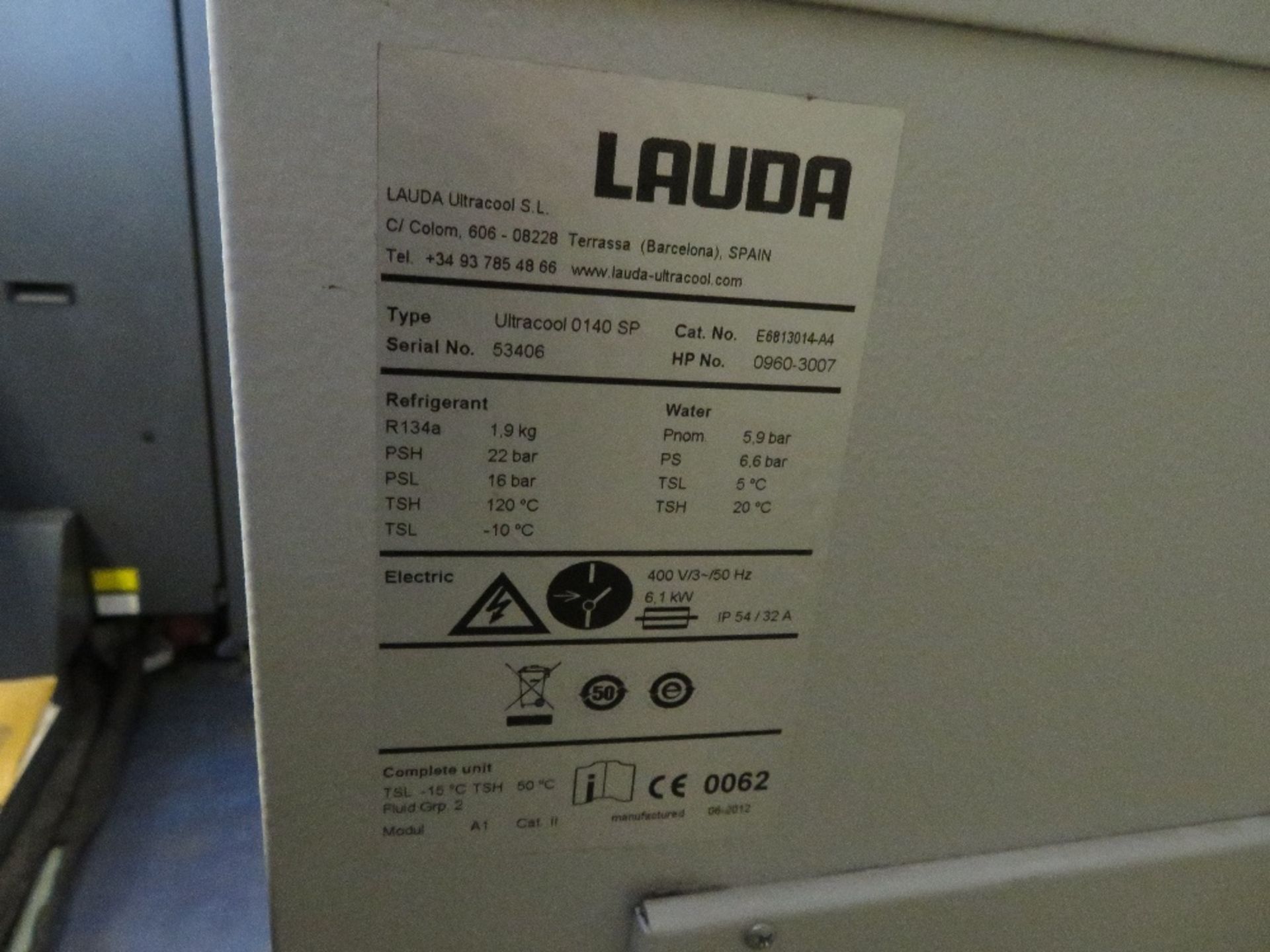 Lauda Type 1040SP Ultracool Chiller Unit, Serial No.53406, Manufactured 06/2012 - Image 5 of 5