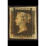 GB.PENNY BLACKS 1840 1d black 'NK' plate 6, SG 2, used with 4 margins & red MC cancellation.