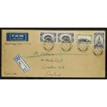 FALKLAND IS. 1934 BY AIRMAIL. (11 Apr) env registered to London with "BY AIR MAIL" etiquette