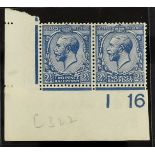 GB.GEORGE V 1912-24 2½d deep bright blue, SG Spec N21 (5) mint pair from the lower- left corner with