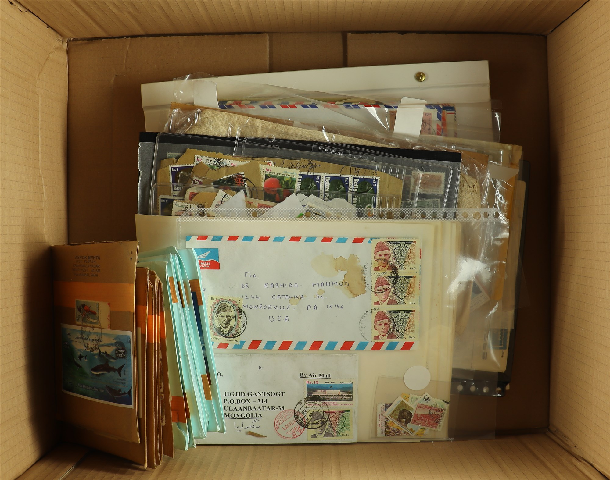 COLLECTIONS & ACCUMULATIONS INTERESTING ASIA WITH STAMPS & COVERS. A box containing Bangladesh