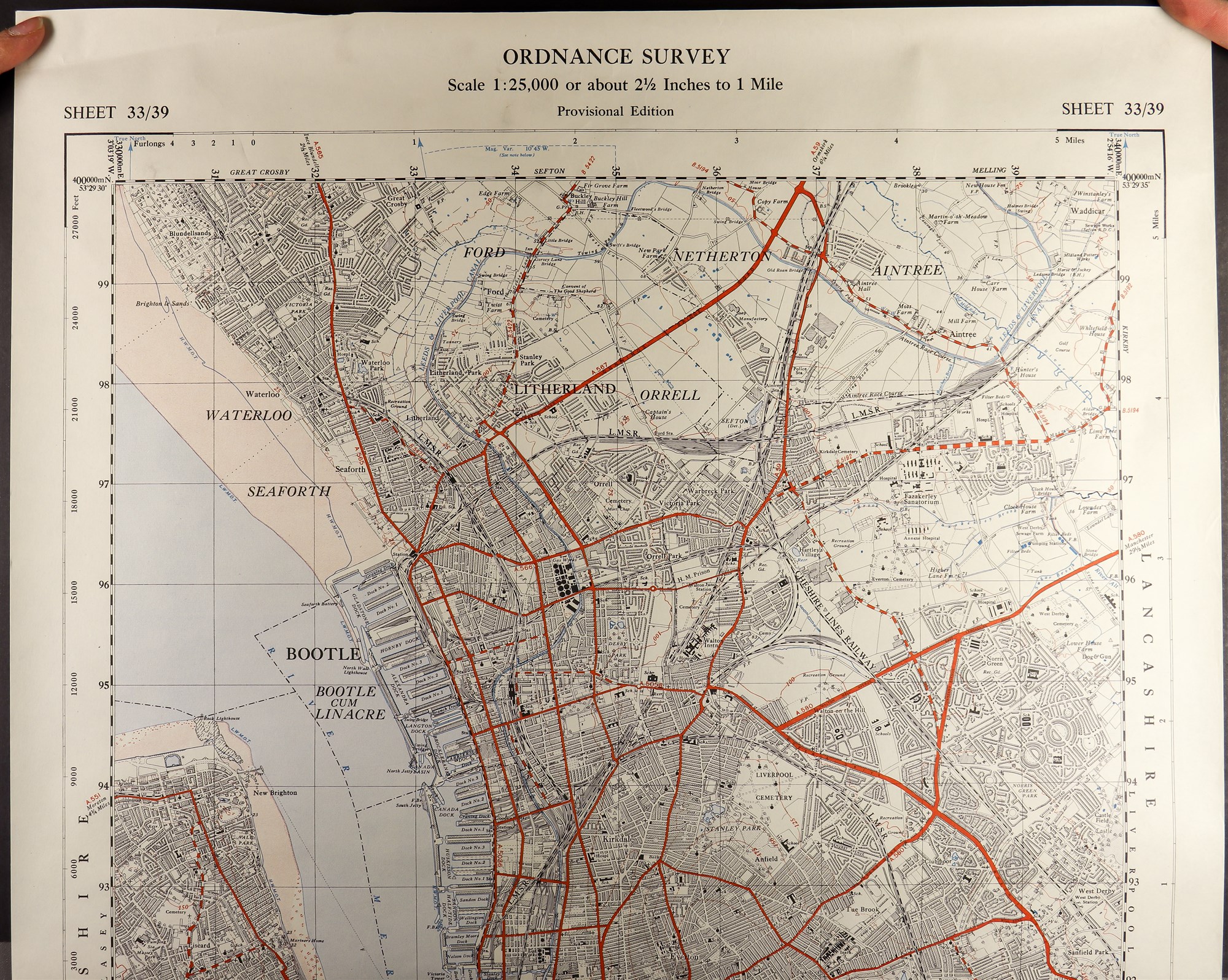 LIVERPOOL - TWO MAPS OS 1946 Waterloo down to Seacombe, OS 1952 Southport down to Ellesmere Port.