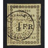 FRENCH COLONIES MADAGASCAR 1891 1fr black / yellow, Yvert 12 (SG 13), very fine used. Cat €400