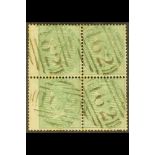 GB.QUEEN VICTORIA 1855-57 1s green, no corner letters, SG 72, a used BLOCK OF FOUR with wing margin.