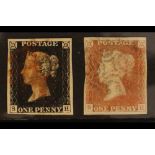 GB.PENNY BLACKS 1840-1841 BLACK + RED MATCHED PAIR. 1840 1d intense black & 1841 1d red, each