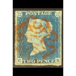 GB.QUEEN VICTORIA 1840 2d blue 'CK' plate 1, SG 5, used with 4 margins & red MC cancellation.