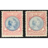 NETHERLANDS 1893-98 2g.50 ultramarine and rose-carmine perf 11½ and the 2g.50 ultramarine and rosine