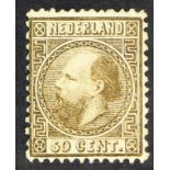 NETHERLANDS 1867-69 50c gold die II, perf 12½x12, SG 22 (NVPH 12IIA), unused without gum. A