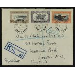 FALKLAND IS. 1934 (11 Apr) env registered to London bearing Centenary 2d, 3d & 4d values tied