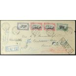 FALKLAND IS. 1933 (30 Dec) env registered to Buenos Aires bearing Centenary ½d, 1d (2) & 3d values