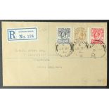 FALKLAND IS. 1929 (24 Dec) env registered to Maidstone, Kent bearing Whale & Penguin 1d & 2d, KGV 1s