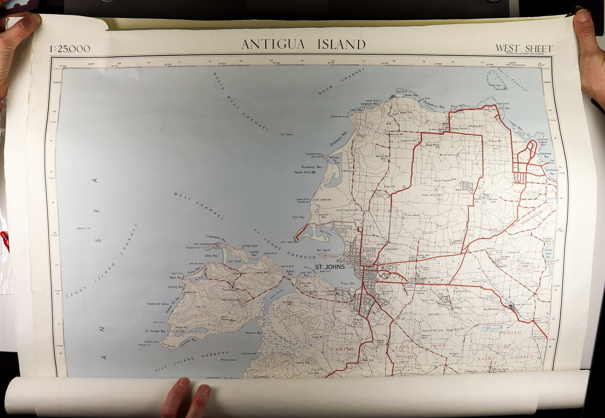 ANTIGUA & ST. VINCENT THREE MAPS Antigua East & West Ordinance Survey 1962, St Vincent 1961. - Image 2 of 3