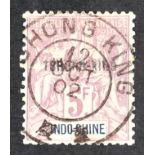 FRENCH COLONIES TCHONGKING 1902 5fr lilac top value, Yvert 17 (SG 16), very fine used, various