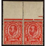 GB.GEORGE V 1912 1d deep bright scarlet with wmk Multiple Cypher REVERSED, SG Spec N13(3)b, PAIR