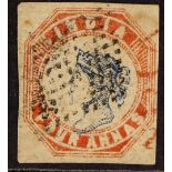 INDIA 1854-55 4a blue and red 3rd printing, Head die IIIA, Frame die I, SG 21b, used with 4 margins,