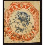 INDIA 1854-55 4a blue and red 4th printing, SG 23, used with 4 small margins cancelled with BLUE '