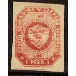 COLOMBIA 1859 1p carmine, SG 6 (Scott 7), unused no gum with 4 margins, show solid first "R" in "
