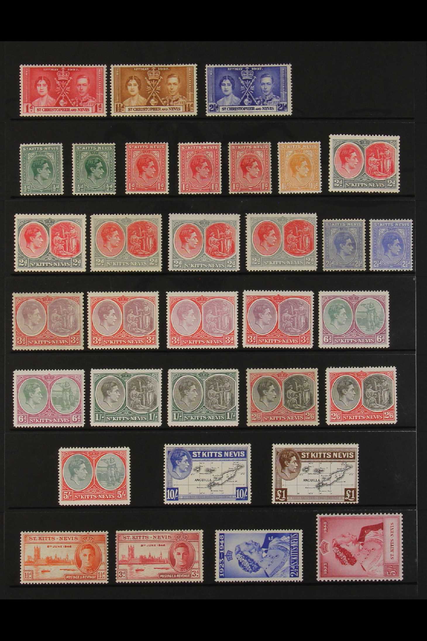 ST KITTS-NEVIS 1937 - 1952 KGVI MINT COLLECTION on Hagner pages with 1938-50 set plus many