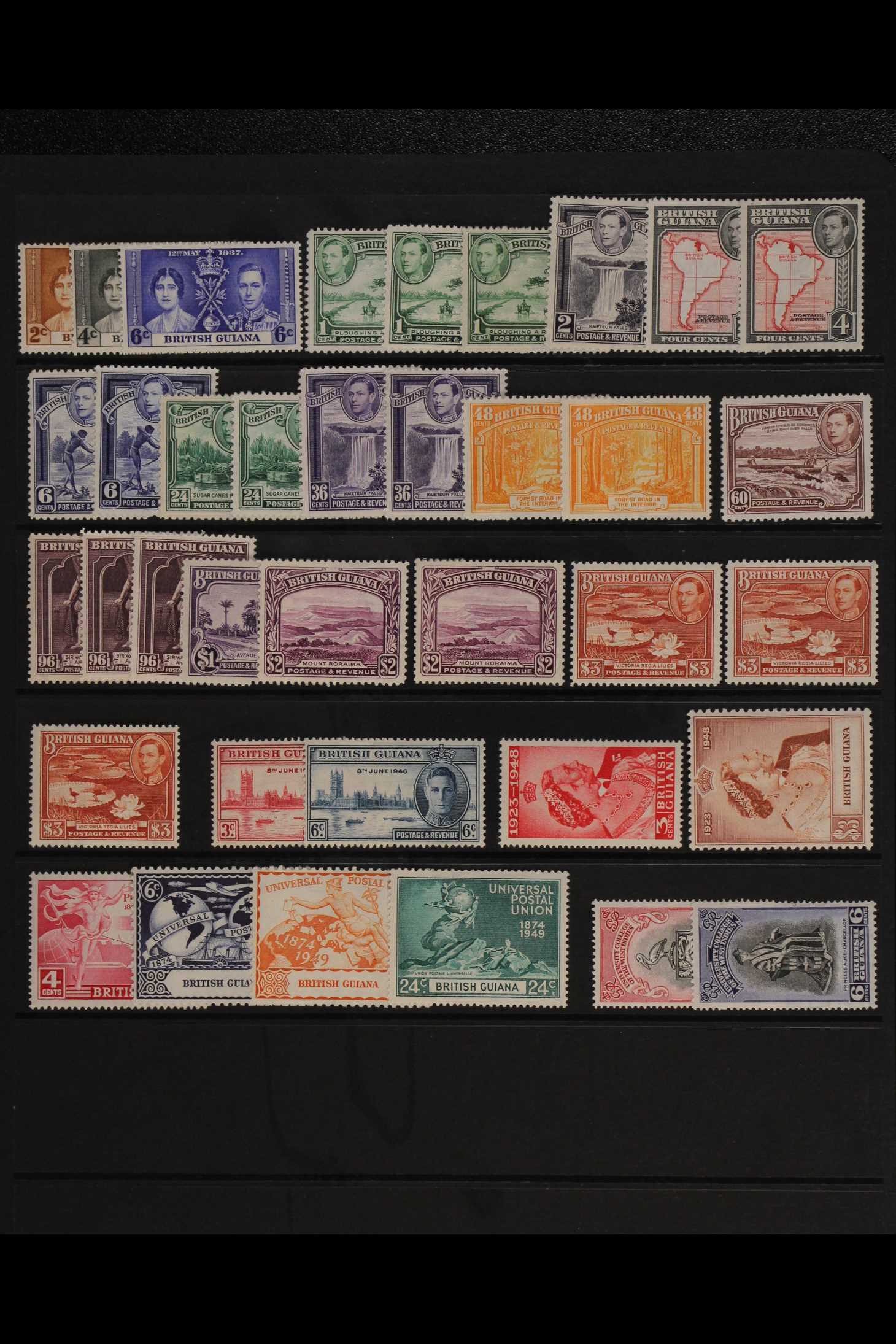 BR. GUIANA 1937 - 1952 MINT KGVI COLLECTION the pictorials with most extra shades and perfs, all