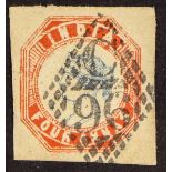INDIA 1854-55 4a blue and rose-red 5th printing (from position 17), SG 25, used with 4 large margins