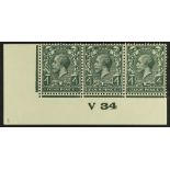 GB.GEORGE V 1924-26 4d very deep grey-green, Spec N39(3), control 'V34' corner strip 3 with