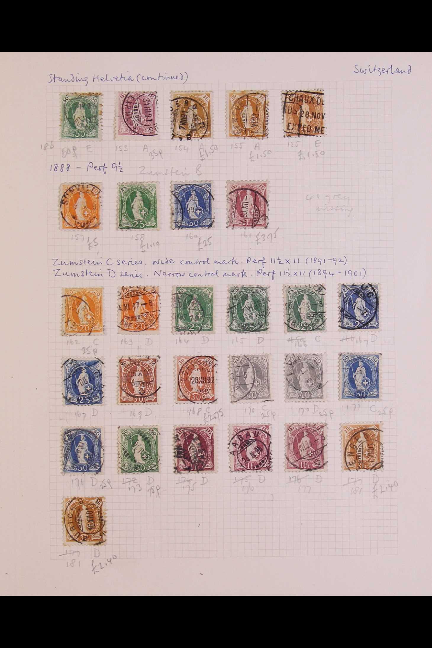 SWITZERLAND 1850 - 1959 COLLECTION of chiefly used stamps on leaves, incl 1850 5r & 10r, 1851 5r, - Image 5 of 17
