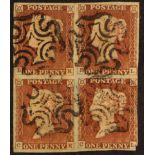 GB.QUEEN VICTORIA 1841 1d red-brown plate 35 BLOCK OF FOUR 'BK/CL' with fine Maltese Cross pmks,