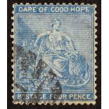 SOUTH AFRICA -COLS & REPS CAPE OF GOOD HOPE 1864-77 1d pale blue with watermark inverted, SG 24w,