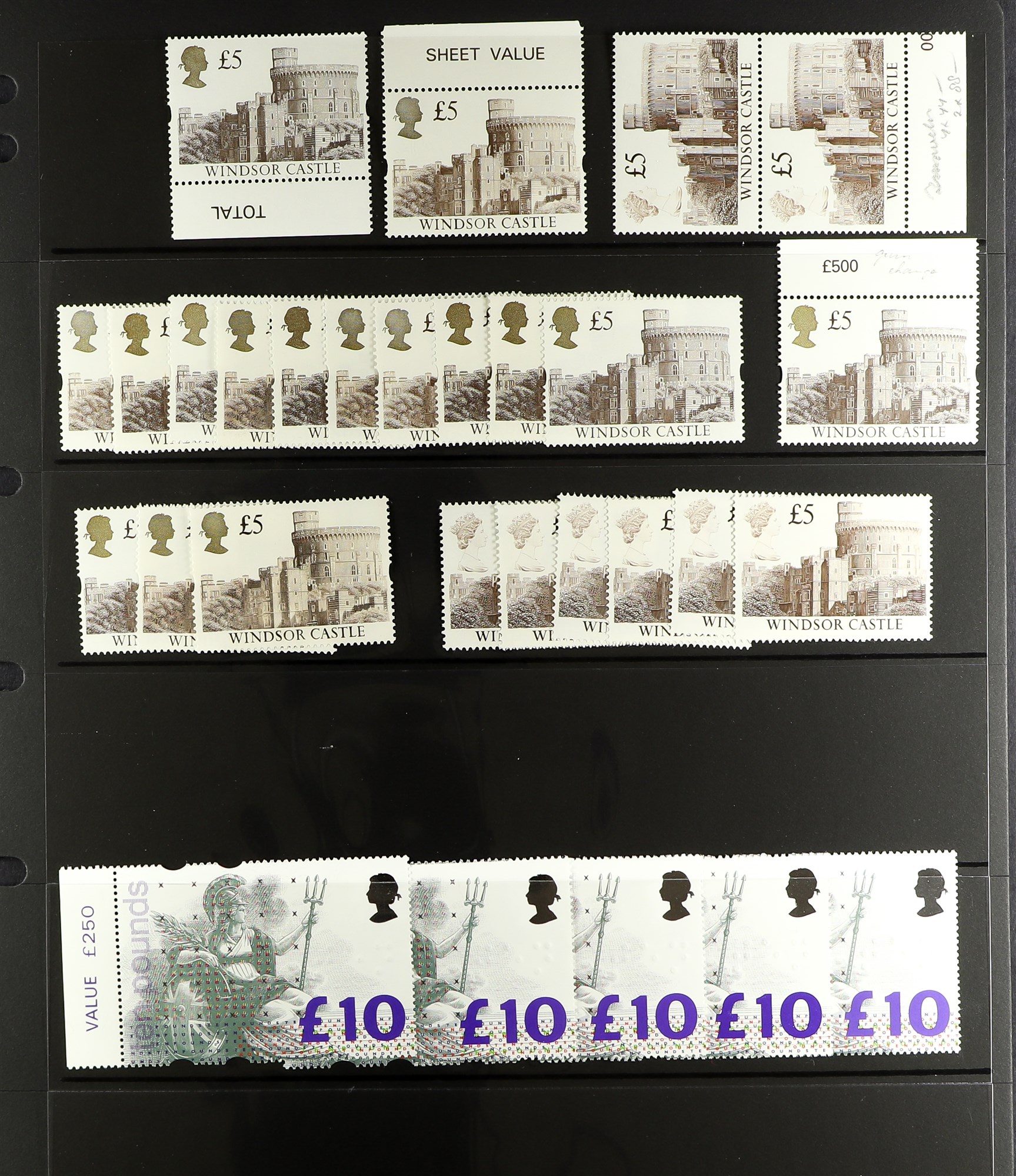 GB.ELIZABETH II DECIMAL STAMPS, FACE VALUE £715. Never hinged mint assortment of high value