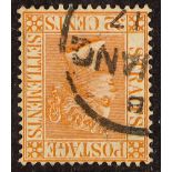 MALAYA-STRAITS SETT. 1883-91 32c orange-vermilion with WATERMARK INVERTED, SG 70w, very fine used.