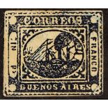ARGENTINA BUENOS AIRES 1859 1p. (:IN Ps) indigo blue Steamship, SG P23 (Scott 7a), fine used with
