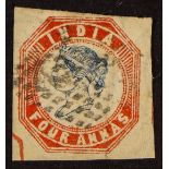 INDIA 1854-55 4a blue and red 4th printing, SG 23, used with 4 margins, light diamond of dots & part