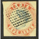 INDIA 1854-55 4a blue and red 4th printing, SG 23, used with 4 margins & neat diamond of dots