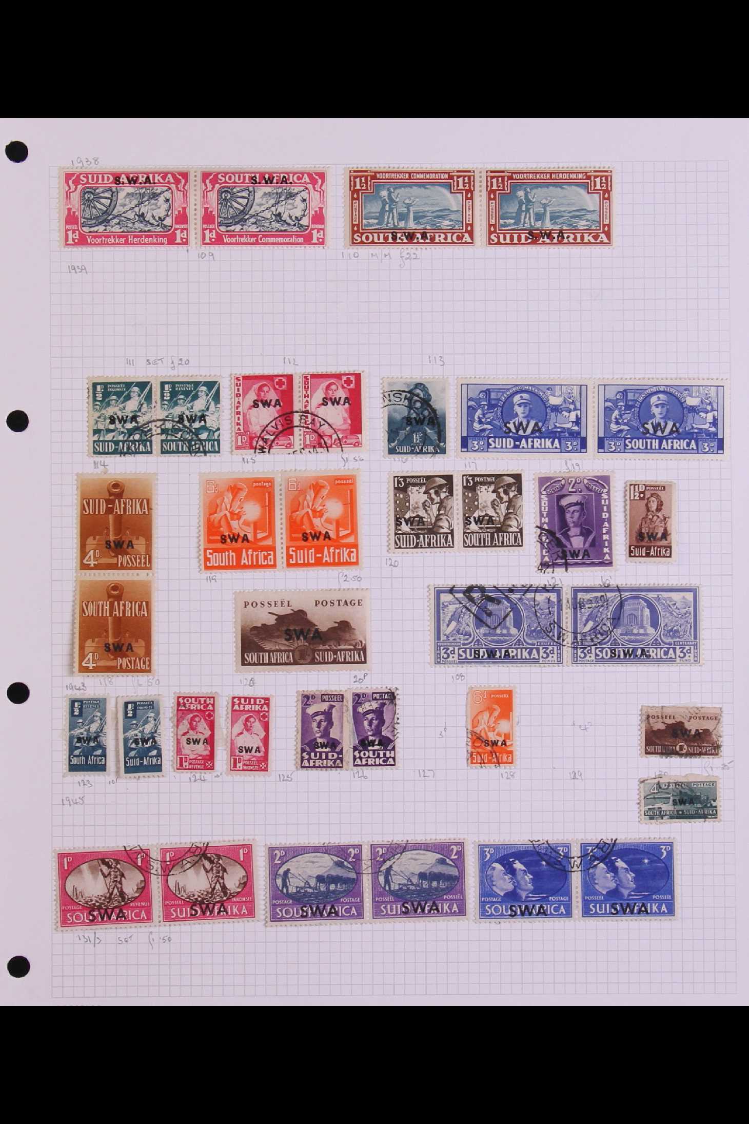 SOUTH WEST AFRICA 1923 - 1990's COLLECTION of mint & used on leaves, 1923 opts to 4d & 1s pairs - Image 5 of 10