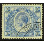 K.U.T. 1922-27 10s bright blue wmk Crown to right of CA, SG 94w, very fine fiscal used. Cat £75