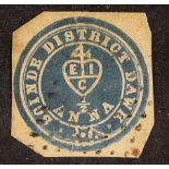 INDIA 1852 ½a blue embossed 'Scinde Dawk', SG S2, used cut as an irregular octagon with good margins