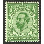 GB.GEORGE V 1912 ½d deep green die B, wmk Simple Cypher, Spec N3(3), never hinged mint. Hendon