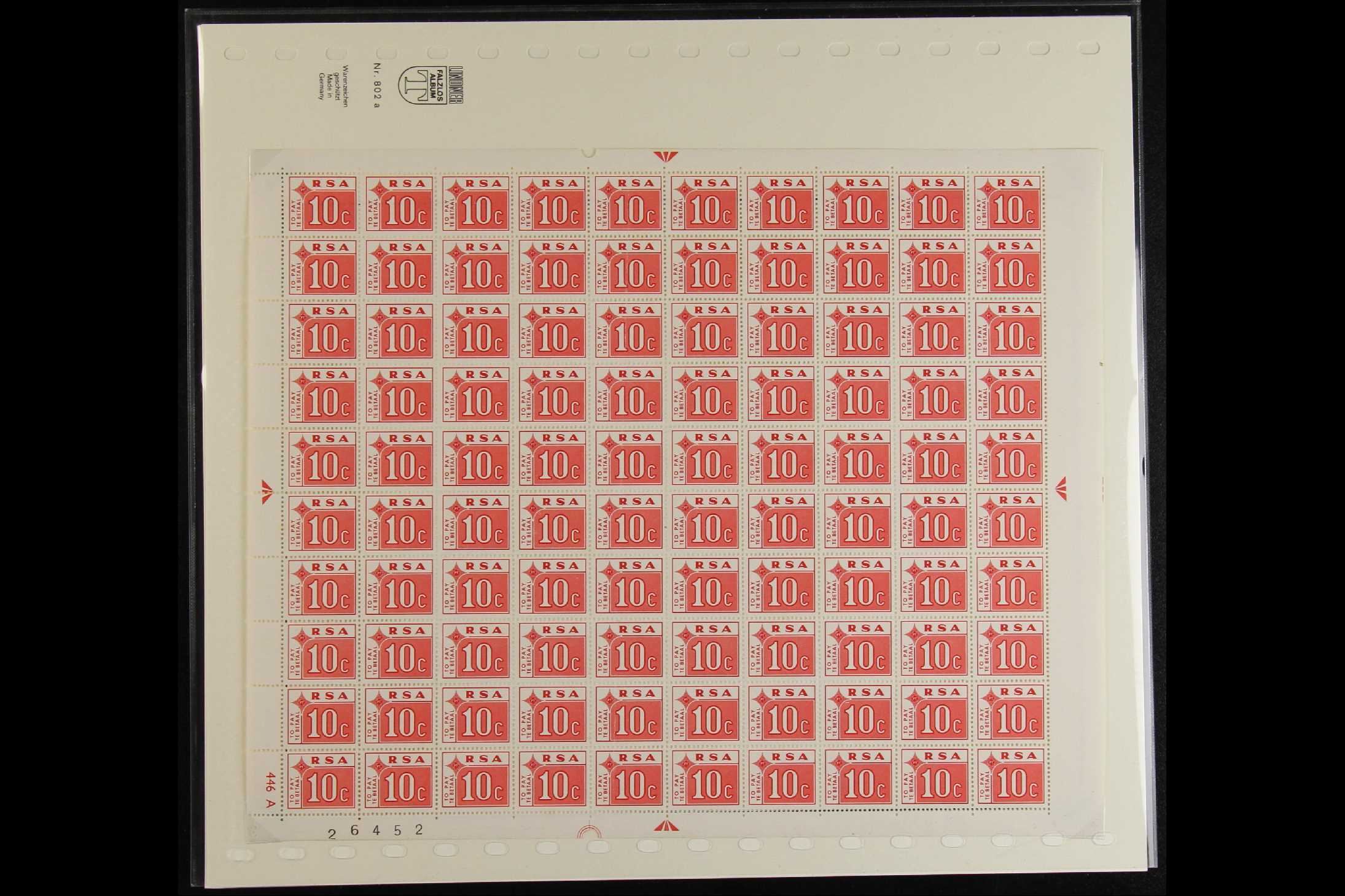 SOUTH AFRICA POSTAGE DUES 1972 complete set, SG D75/80, complete sheet 100 never hinged mint, - Image 6 of 7