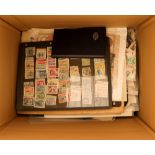 COLLECTIONS & ACCUMULATIONS WORLD ACCUMULATION IN BOX of mint & used stamps on album pages, stock