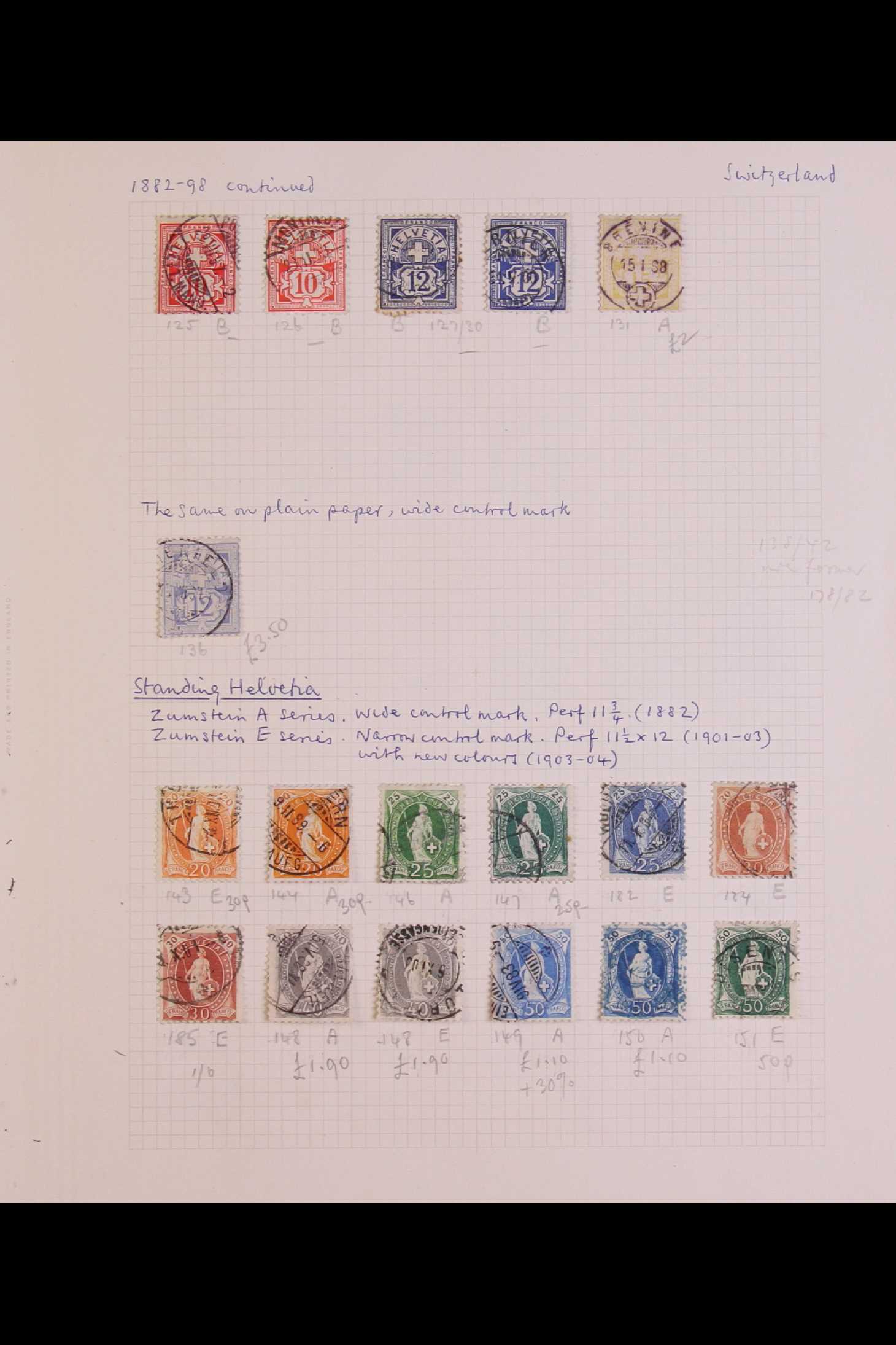 SWITZERLAND 1850 - 1959 COLLECTION of chiefly used stamps on leaves, incl 1850 5r & 10r, 1851 5r, - Image 4 of 17