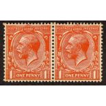 GB.GEORGE V 1912-22 1d orange-vermilion PAIR of this scarce shade - the left hand stamp also with