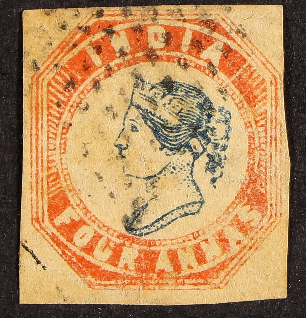 INDIA 1854-55 4a blue and red 3rd printing, Head die III, Frame die I (from position 10) with wmk