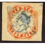 INDIA 1854-55 4a blue and rose-red 5th printing, SG 25, used with 4 very large margins & complete '