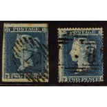 GB.QUEEN VICTORIA 1841 / 1854 2D MATCHED PAIR. 1841 2d blue 'FE' plate 4 & 1854 2d deep blue 'FE'