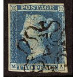 GB.QUEEN VICTORIA 1841 2d blue 'MA' plate 3 with very fine "4" IN MALTESE CROSS cancellation (SG