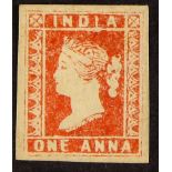 INDIA 1854-55 1a red Die I ('A' stone, position 3), SG 12, unused with 4 margins, a light crease