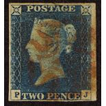 GB.QUEEN VICTORIA 1840 2d blue 'PJ' plate 1, SG 5, very fine used with 4 margins & light red Maltese