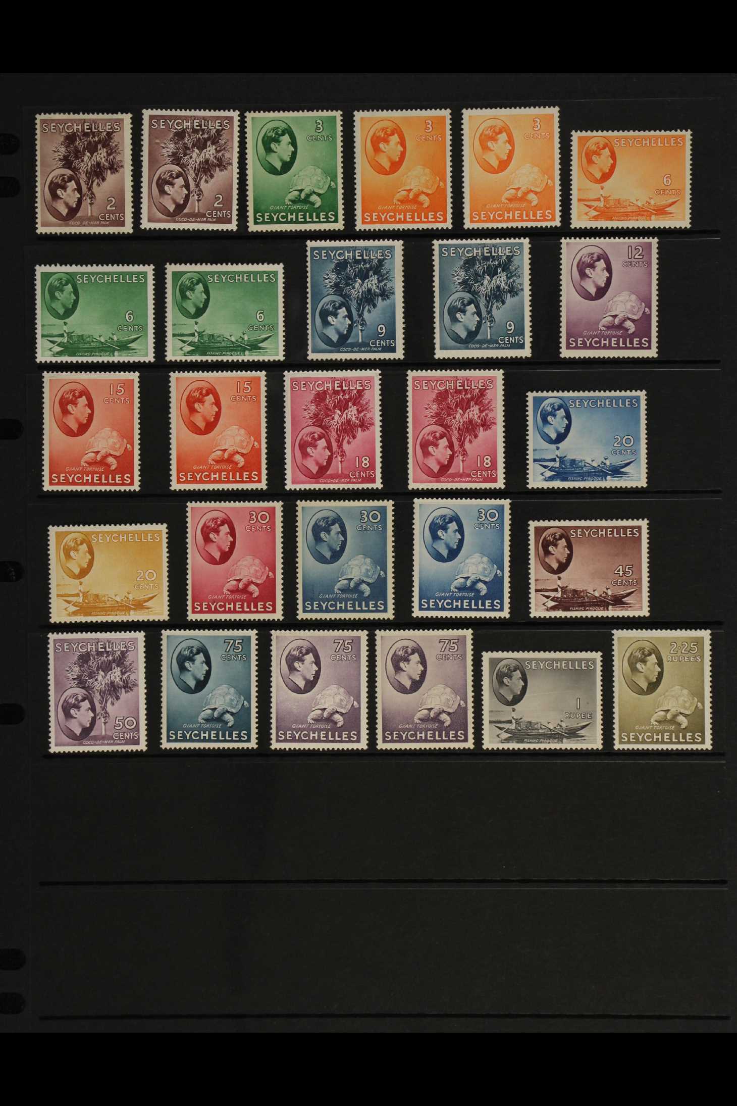 SEYCHELLES 1938-49 PICTORIAL DEFINITIVES mint group to 2r25 with many of the better chalky papers,