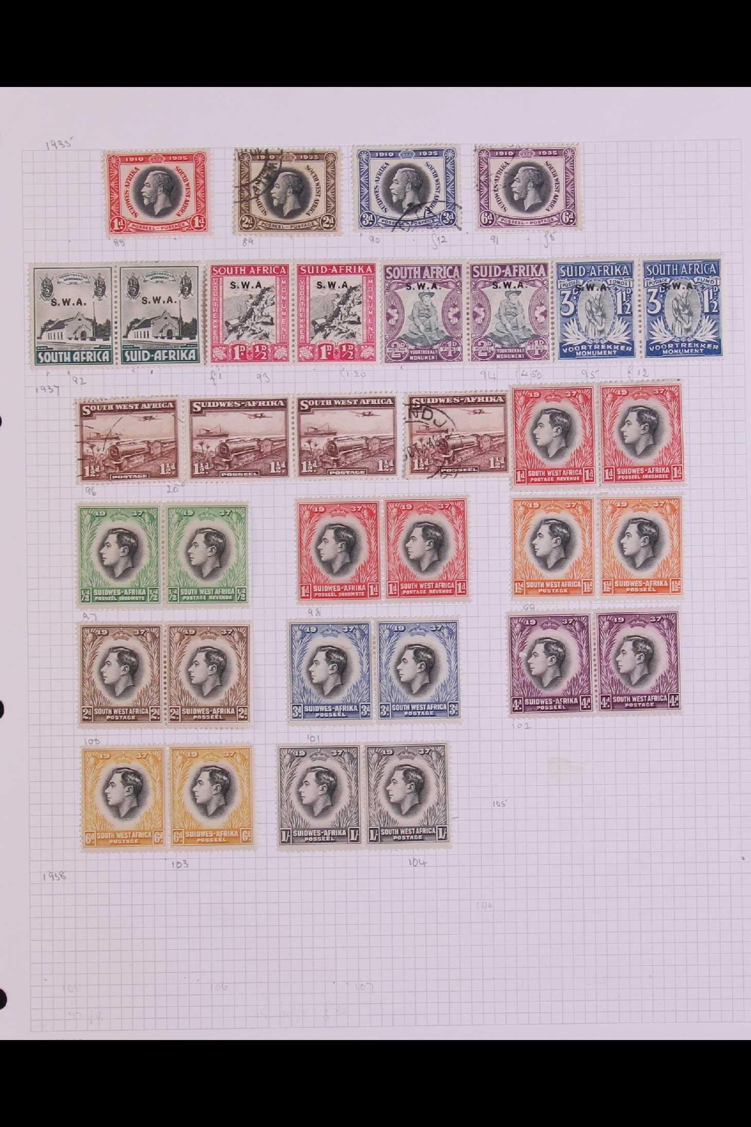 SOUTH WEST AFRICA 1923 - 1990's COLLECTION of mint & used on leaves, 1923 opts to 4d & 1s pairs - Image 2 of 10