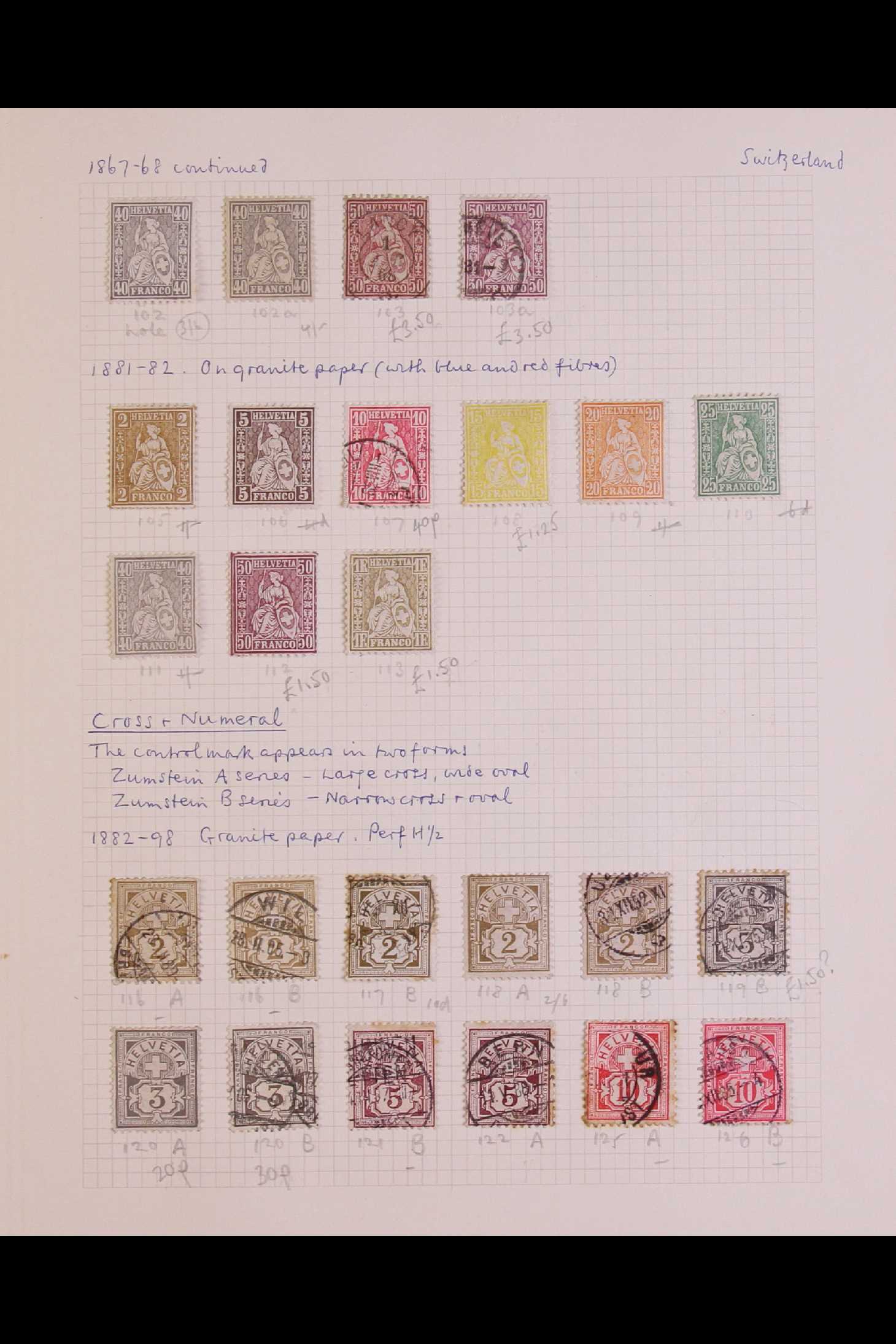 SWITZERLAND 1850 - 1959 COLLECTION of chiefly used stamps on leaves, incl 1850 5r & 10r, 1851 5r, - Image 3 of 17